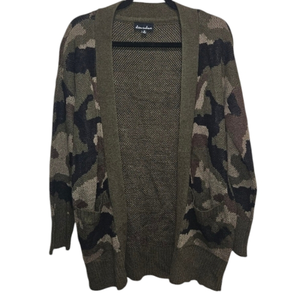 Camo Cardigan Oversized Women's Size Small Green Black Sweater Alison Andrews - Picture 1 of 12